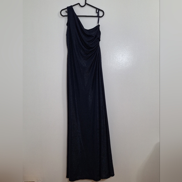 NWT RALPH LAUREN BLACK LABEL Metallic  Navy One-Shoulder Dress - Picture 2 of 10